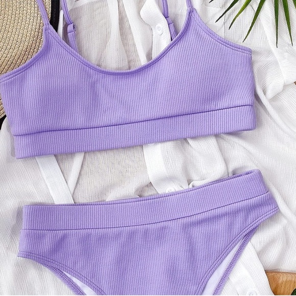 New! ✨ Lavender Purple Textured Stripe High Cut Cheeky 2 Piece Boutique Bikini - Picture 6 of 7